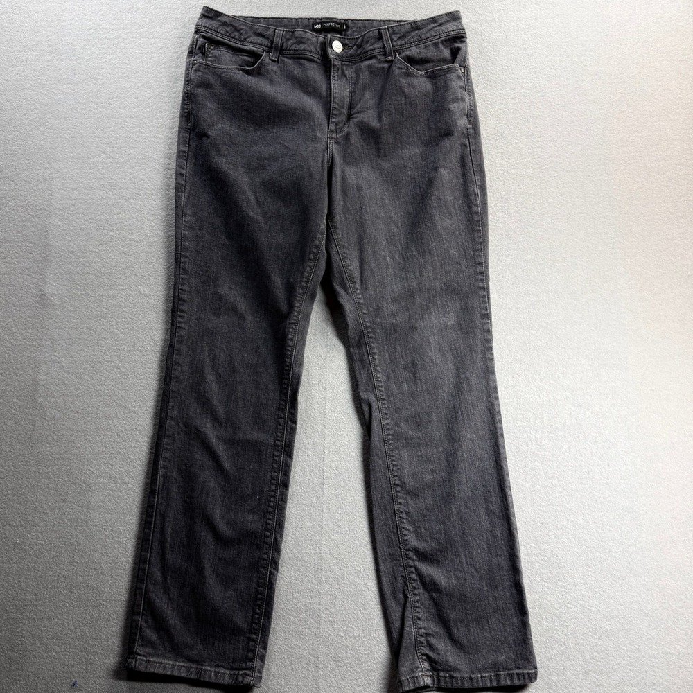 Lee Perfect Fit Jeans Women 16M Gray Straight Leg Stretch 35x31
